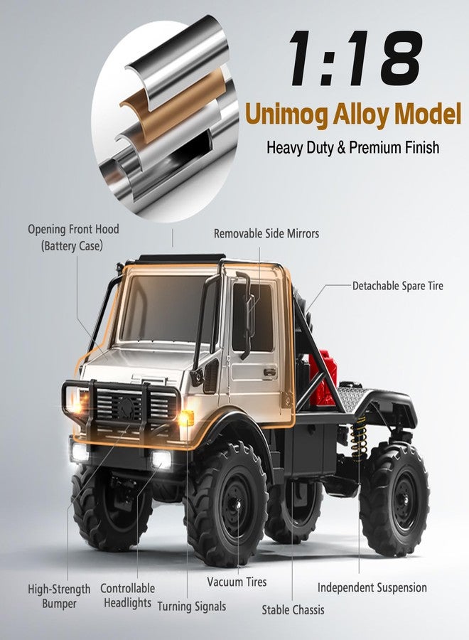 SVERTIBO 1/18 RC Semi-Truck for Adults, MN-333 Unimog Off-Road RC Rock Crawler, 4WD RC Truck RTR Transport Car Alloy Model for Hobby Toy Gifts (Green) - Image 4